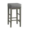 Transitional Gray Faux Leather Seat 29-inch Pub Height Stools Set of 2, Antique Gray Finish Solid Wood Frame