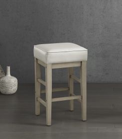 Transitional White Faux Leather Seat 24-inch Counter Height Stools Set of 2, White Finish Solid Wood Frame
