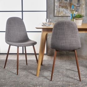 Mid-Century Modern Fabric Upholstered Dining Chairs, Set of 2, Light Gray and Dark Walnut Finish