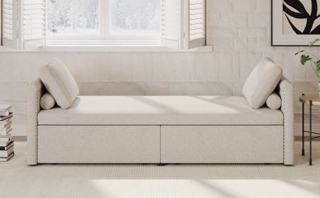 Modern Upholstered Chaise Lounger Daybed Small Single Daybed with 2 Drawers, No Mattress Needed, Perfect For Living Rooms & Home Office, Linen Fabric