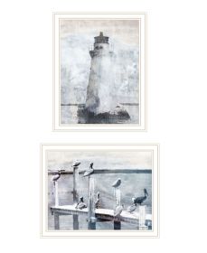 Trendy Decor 4U "Pelicans View of the Lighthouse" Framed Wall Art for Living Room, Wall Art Print for Home Decor, Bedroom Wall Art by Bluebird Barn