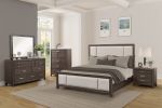 Queen Upholstered Headboard & Footboard Antique Brown Wood Finish With Traditional Styling