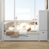 Twin Size Platform Bed with Storage Headboard and Footboard, Pull Out Shelves and Twin Size Trundle, White