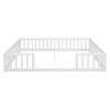 Double Twin Floor Bed with Fence, Guardrails, without door, White
