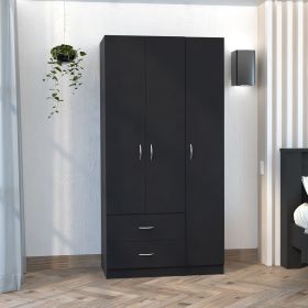 Austral 3 Door Armoire with Drawers, Shelves, and Hanging Rod -Black
