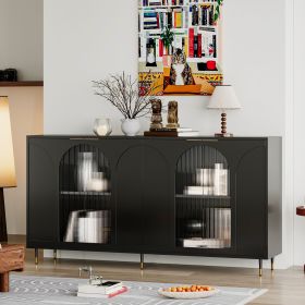Accent Cabinet Black Lacquered Wooden Cabinet with 4 Glass Doors Sideboard Buffet Server Cabinet Storage Cabinet, for Living Room, Entryway, Hallway