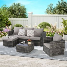 3 Pieces Patio Furniture Set,Outdoor Woven Sectional L- Shaped Patio Furniture ,Wicker Conversation Set with single sofa