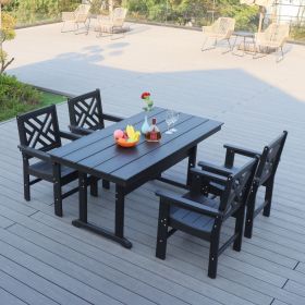 5 Piece HDPE Patio Outdoor Furniture Set for 4, Dining Table and Chairs,Outdoor Table with Umbrella Hole, Outdoor Dining Set for Garden, Backyard