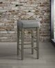 Transitional Gray Faux Leather Seat 29-inch Pub Height Stools Set of 2, Antique Gray Finish Solid Wood Frame