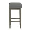 Transitional Gray Faux Leather Seat 29-inch Pub Height Stools Set of 2, Antique Gray Finish Solid Wood Frame
