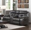 2pc Reclining Sofa Set Modern Design Living Room Furniture Sofa and Loveseat with Center Console Dark Gray Breathable Faux Leather Upholstery Contempo