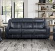 Modern Living Room Furniture 3pc Reclining Sofa Set Blue Breathable Faux Leather Upholstery Sofa Loveseat Swivel Reclining Chair, Cup Holders