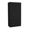 Austral 3 Door Armoire with Drawers, Shelves, and Hanging Rod -Black