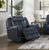 Modern Living Room Furniture 3pc Reclining Sofa Set Blue Breathable Faux Leather Upholstery Sofa Loveseat Swivel Reclining Chair, Cup Holders
