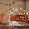 Full Size Metal Bed House Bed Frame with Shelves and Lights, White
