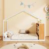 Twin Size Metal Bed House Bed Frame with Shelves and Lights, White