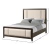 King Upholstered Headboard & Footboard Antique Brown Wood Finish with Traditional Styling