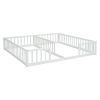 Double Twin Floor Bed with Fence, Guardrails, without door, White
