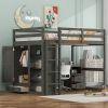 Wood Full Size Loft Bed with Built-in Wardrobe, Desk, Storage Shelves and Drawers, Gray