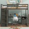 Wood Full Size Loft Bed with Built-in Wardrobe, Desk, Storage Shelves and Drawers, Gray