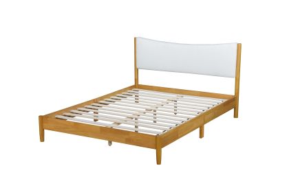 Queen Size Rubber Wooden , Solid Wooden Bed with Teddy Velvet Cushion Upholstered Headboard, Enhanced by Support Feet (Color: as Pic)