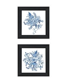 Trendy Decor 4U "Delph Designs of Blue and White Florals" Framed Wall Art for Living Room, Wall Art Print for Home Decor (Color: as Pic)
