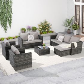 5 Piece Patio Furniture Set,Outdoor Wicker Rattan Sofa Conversation Set All Weather Patio Sectional Sofa Set with Glass Table (Color: as Pic)